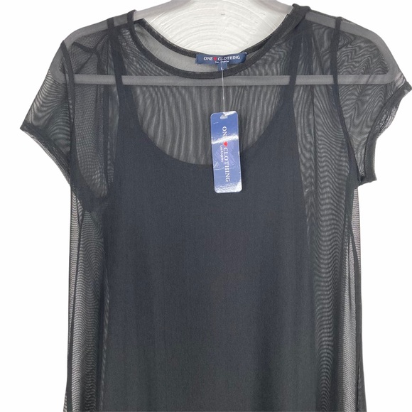 Short sleeve black mesh lined midi dress - Picture 6 of 7